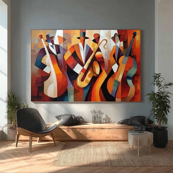 Samophone Midcentury Cubist Jazz Band Saxophone Bass Cello Poster , Poster Print ...