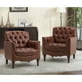thumbnail image 1 of Midcentury Genuine Leather Armchair Upholstered Lounge Chair Tufted 2 Pieces Brown, 1 of 9