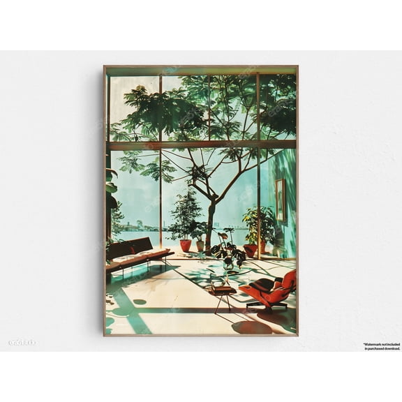 Midcentury Glasshouse Mid-century Modern Minimalist Classic Decorative Design Statement Accent Interior Wall Art