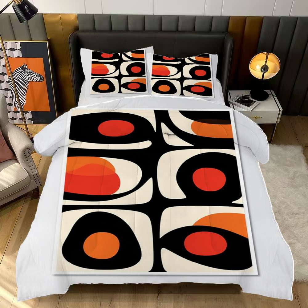 Midcentury Modern Abstract Art Comforter Set King Size Bedding Set For ...
