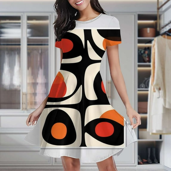Midcentury Modern Abstract Art Women's Classic Swing Skater Dress Casual Work Party Cocktail Dresses