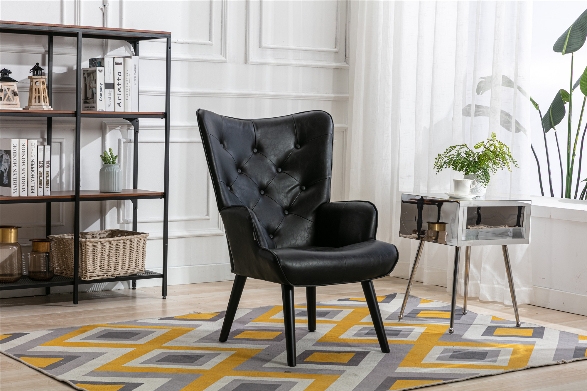 Midcentury Modern Accent Chair Black Accent Chair, Living Room Bedroom Accent Chair with Wood ...
