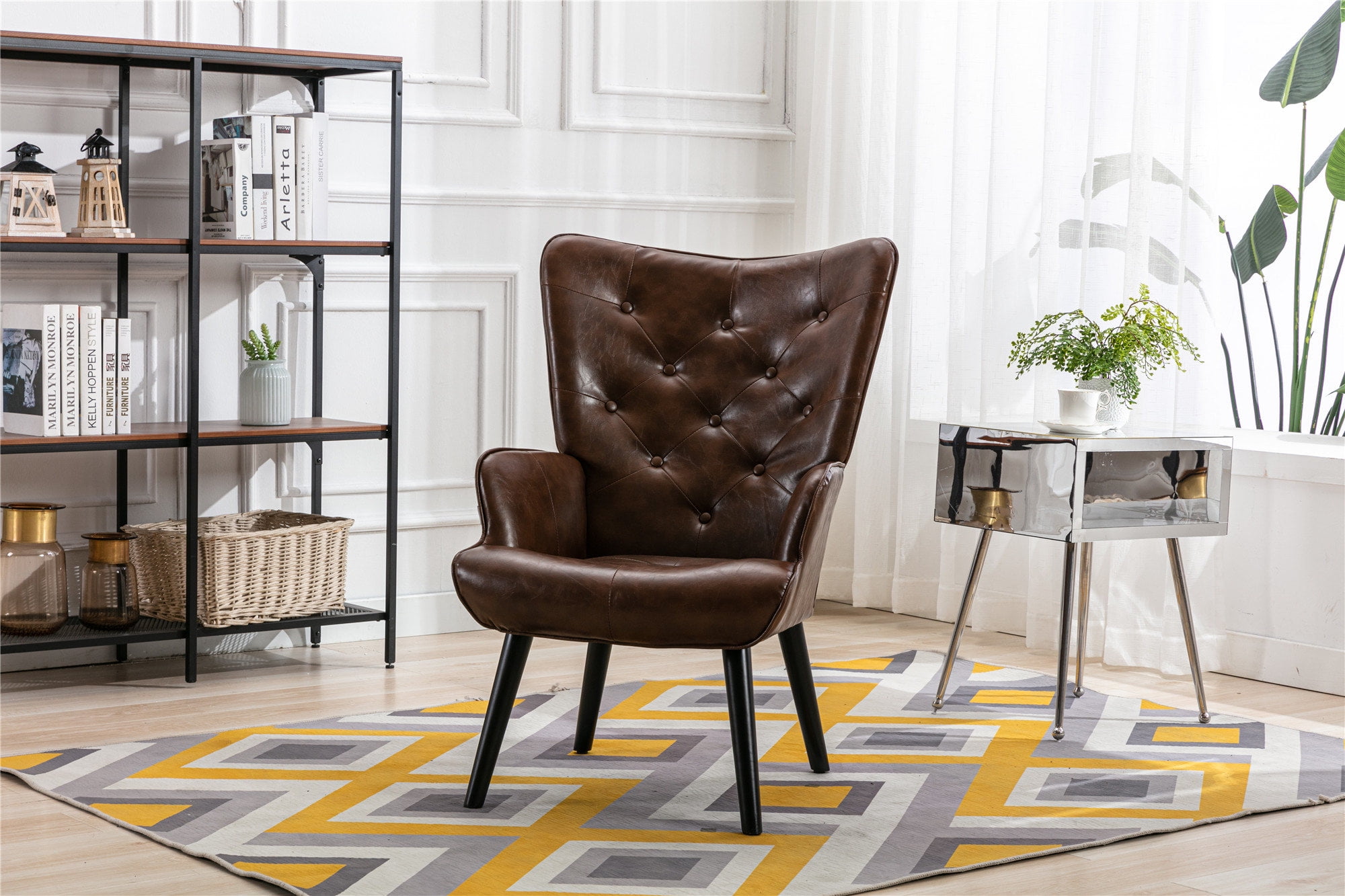Midcentury Modern Accent Chair Brown Accent Chair, Living Room Bedroom ...