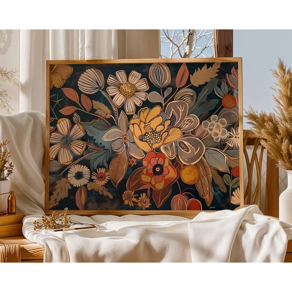 Midcentury Modern Boho Flower Bouquet Wall Art, MCM Art Decor, Abstract Flower Botanical Poster Artful Boho Floral Art, Size 12x18 UNFFRAMED F03.1.6l811