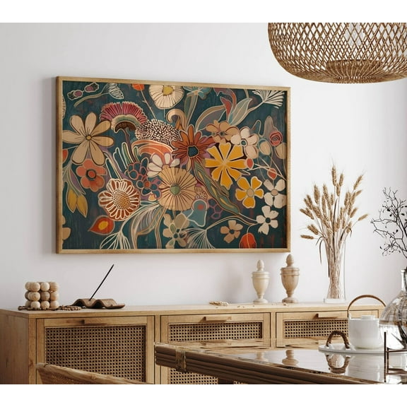 Midcentury Modern Boho Flower Bouquet Wall Art, Mcm Art Decor, Abstract Flower Botanical Poster, Artful Boho Floral Art UNFRAMED Poster, Wall Art for Decor, Present, 24x36