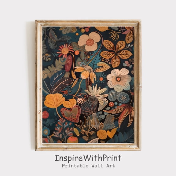 Midcentury Modern Boho Flowers Bouquet Wall Art, MCM Art Decor, Abstract Flower Botanical Poster Artful Boho Floral Art, Size 12x18 UNFFRAMED F03.1.6l255