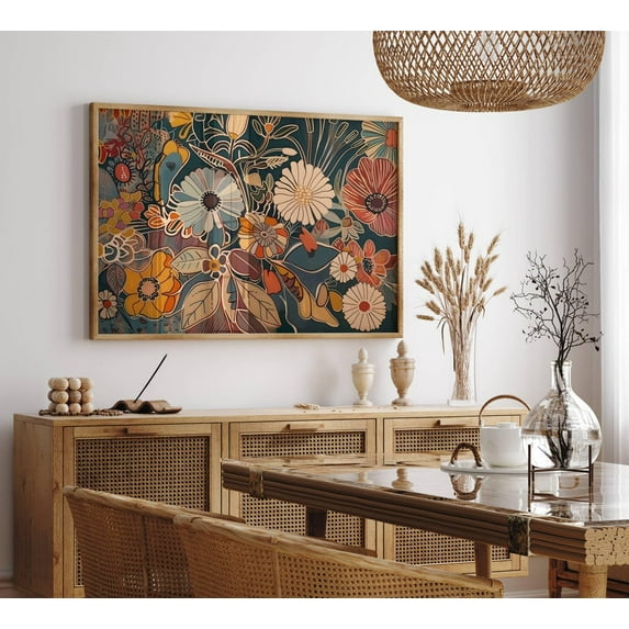 Midcentury Modern Boho Flowers Bouquet Wall Art, MCM Art Decor, Abstract Flower Botanical Print, Artful Boho Floral Art, Size 8x12 UNFFRAMED F03.1.5l1773