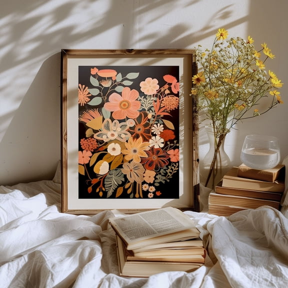 Midcentury Modern Boho Flowers Bouquet Wall Art, Printable MCM Art Print, Abstract Colorful Floral Botanical Print, MCM Living Room Decor, Size 12x18 UNFFRAMED F03.1.5l1780