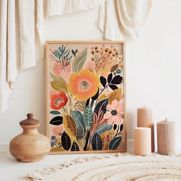 Midcentury Modern Boho Flowers Bouquet Wall Art, Printable MCM Art Print, Abstract Pastel Floral Botanical Print, MCM Living Room Decor, Size 8x12 UNFFRAMED F03.1.5l1640