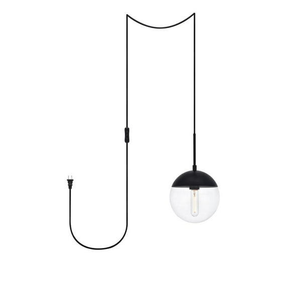 Midcentury Modern Eclipse 1 Light Black Plug In Pendant - Clear Glass