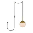 thumbnail image 1 of Midcentury Modern Eclipse 1 Light Brass Plug In Pendant with Frosted White Glass, 1 of 6