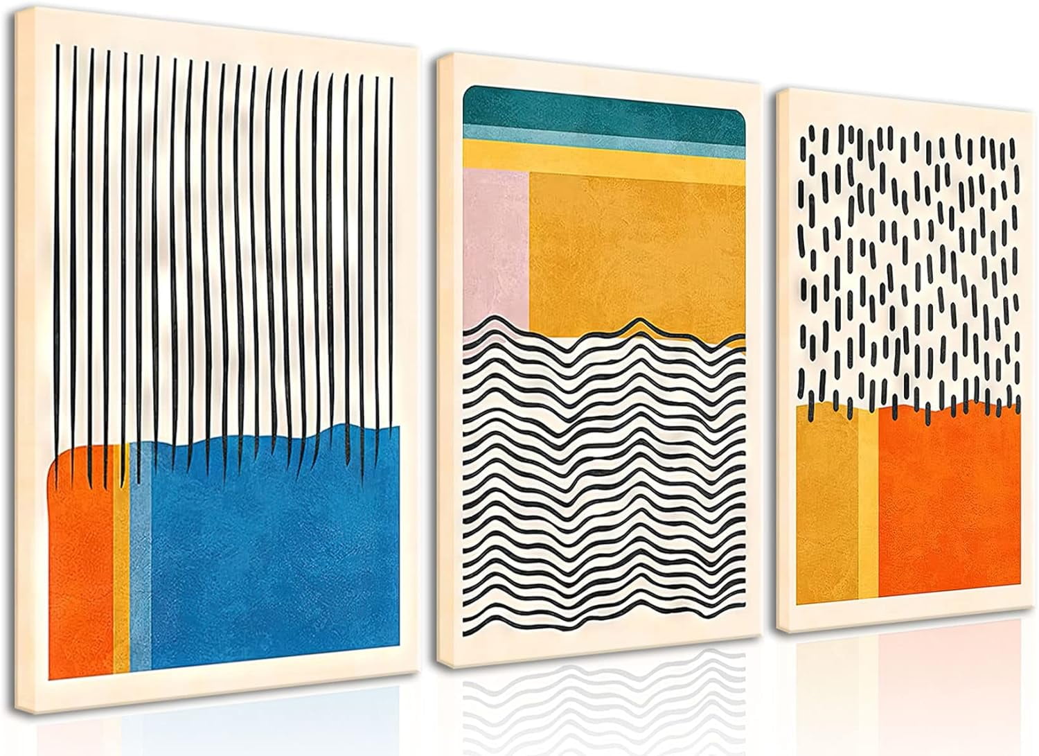 Abstract Color Block Geometric Canvas Wall Art Set of 3
