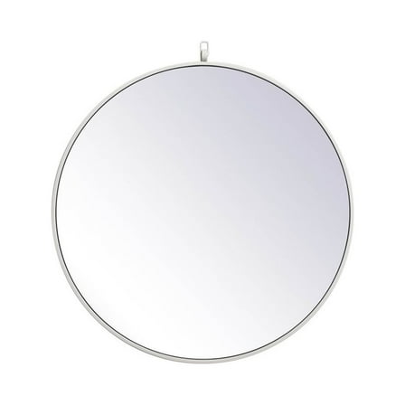 Midcentury Modern Metal Frame Round Mirror With Decorative Hook 28" In White
