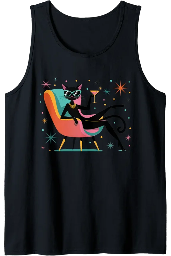 Midcentury Modern Mid Century Cat Retro Atomic Age Aesthetic Tank Top Size S-3XL