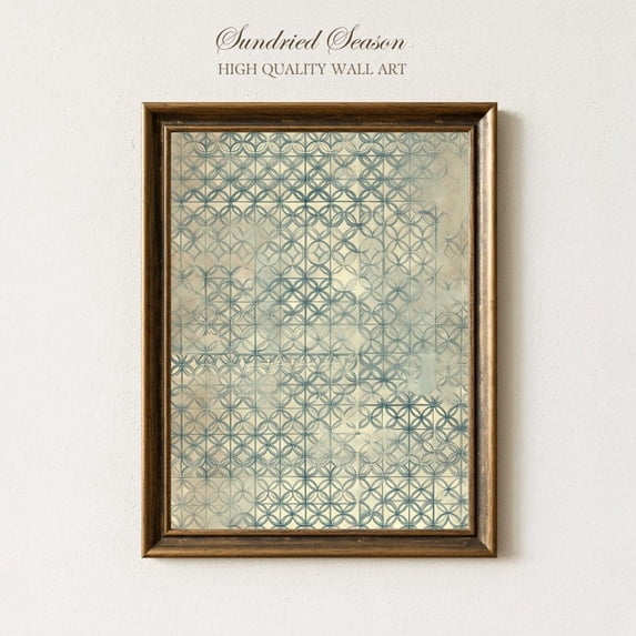 Midcentury Modern Pattern Neutral Blue Beige Abstract Geometric Art Print, Unframed Paper Poster 24x36in