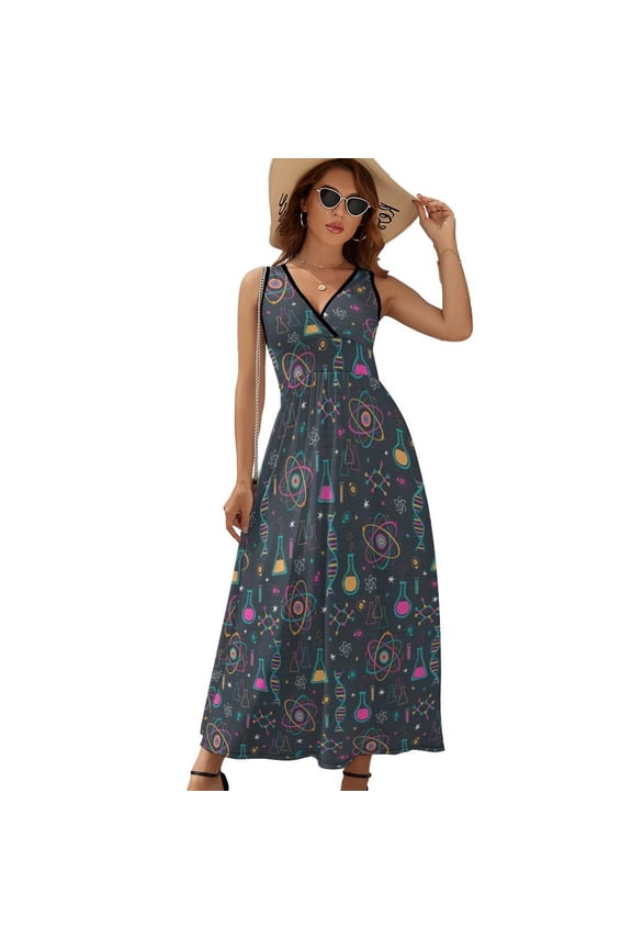 Midcentury Modern Science Dress Summer Street Style Bohemia Long Dresses Female Sleeveless Printed Maxi Dress