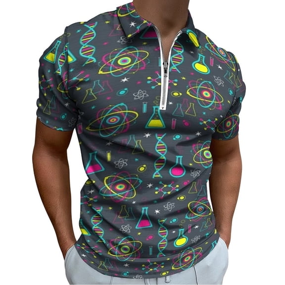 Midcentury Modern Science Orange Men Zipper T-shirt Summer Casual Short Sleeve T-shirt Top