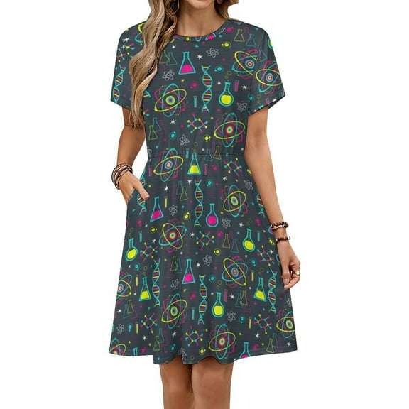 Midcentury Modern Science Orange Sundress Short Sleeve Dress Summer Women Clothes Dress for Women Dresses