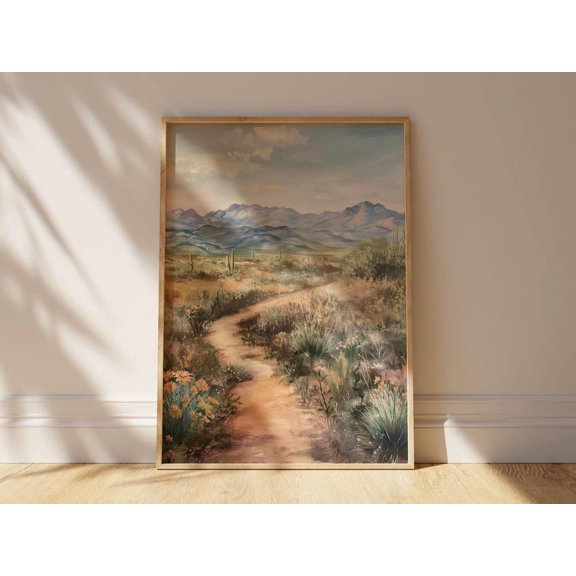 Midcentury Modern Western Landscape Colorful Retro Rustic Texas Abstract Southwestern Nature Wall Art Print