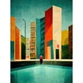 thumbnail image 1 of Midcentury Style Cityscape Skyline Painting Orange Teal Ochre Extra Large XL Wall Art Poster Print, 1 of 3