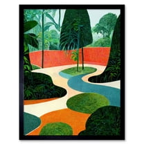 Midcentury Style Garden Abstract Jungle Painting Orange Teal Green Art Print Framed Poster Wall Decor 12x16 inch