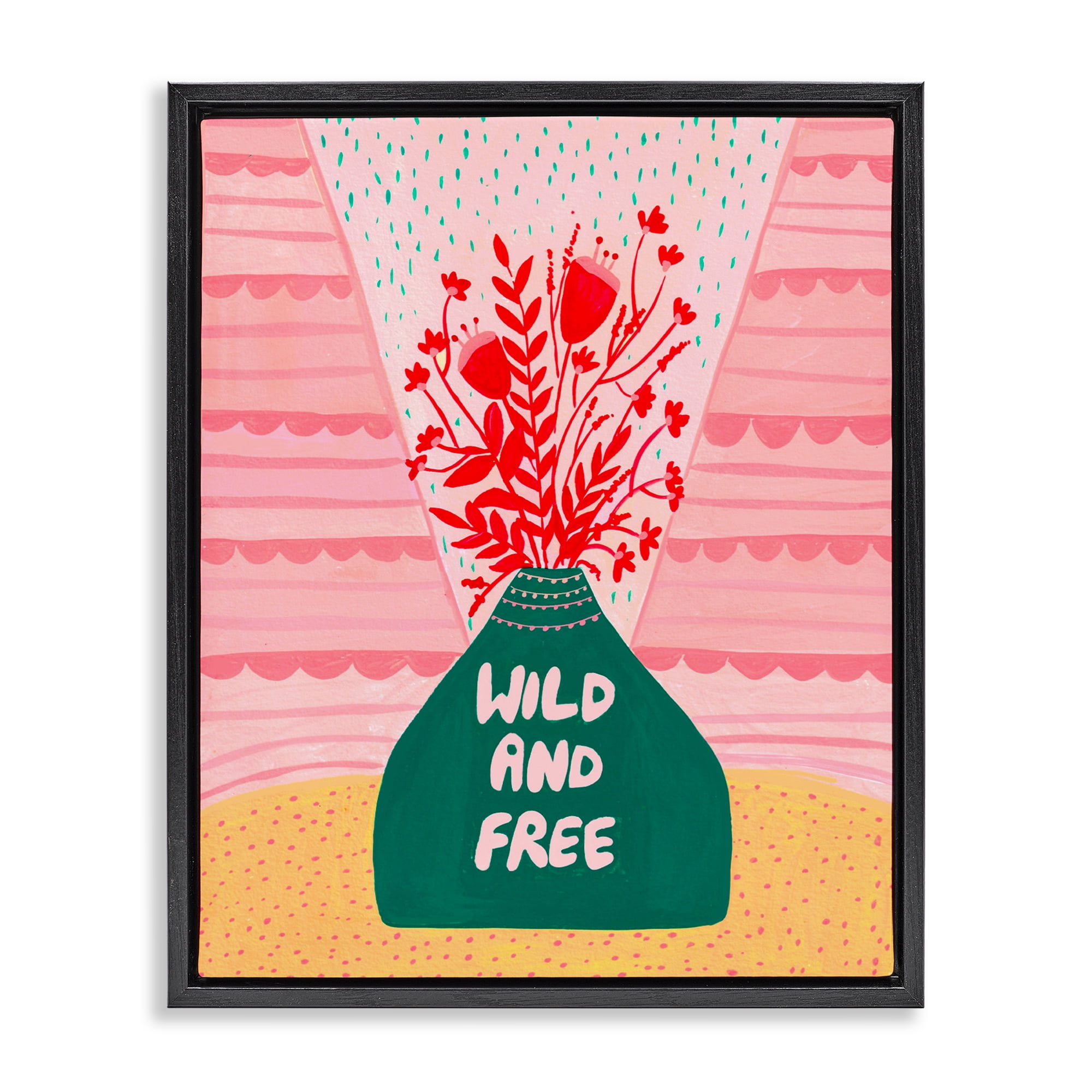 Midcentury Wild And Free Black Framed Floater Canvas Wall Art, design by Nabeela Rumi