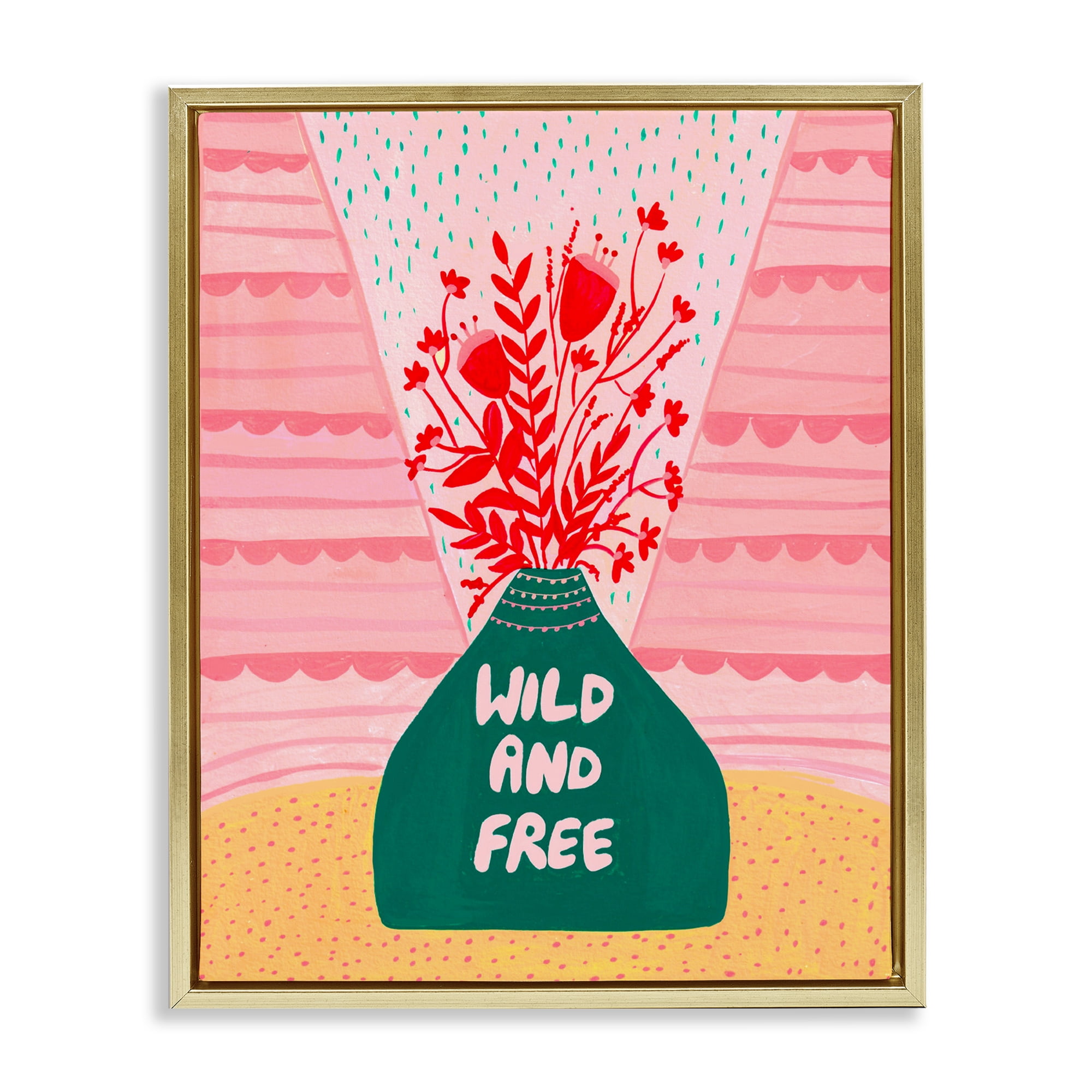 Midcentury Wild And Free Gold Framed Floater Canvas Wall Art, design by Nabeela Rumi