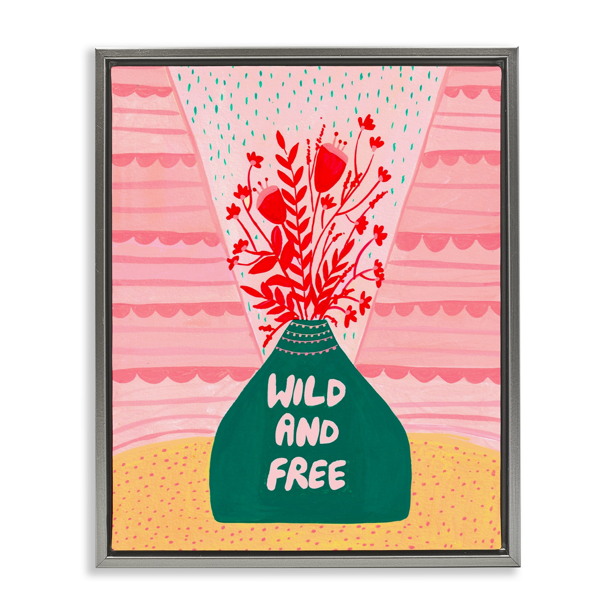 Midcentury Wild And Free Gray Framed Floater Canvas Wall Art, design by Nabeela Rumi