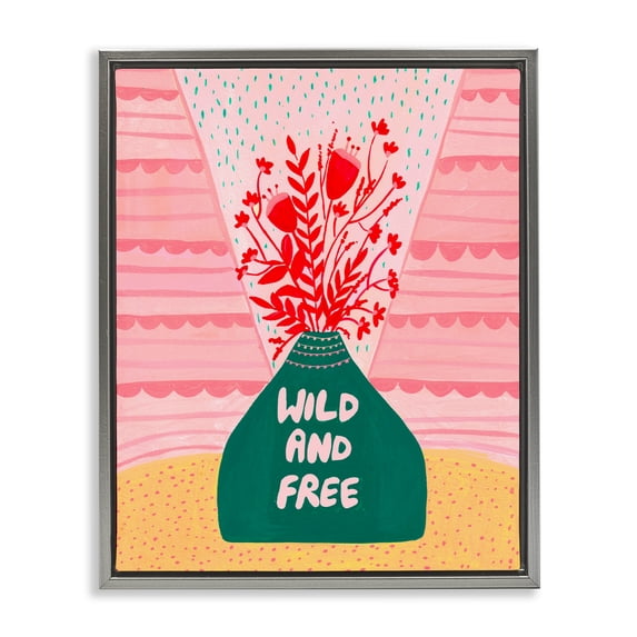 Midcentury Wild And Free Gray Framed Floater Canvas Wall Art, design by Nabeela Rumi