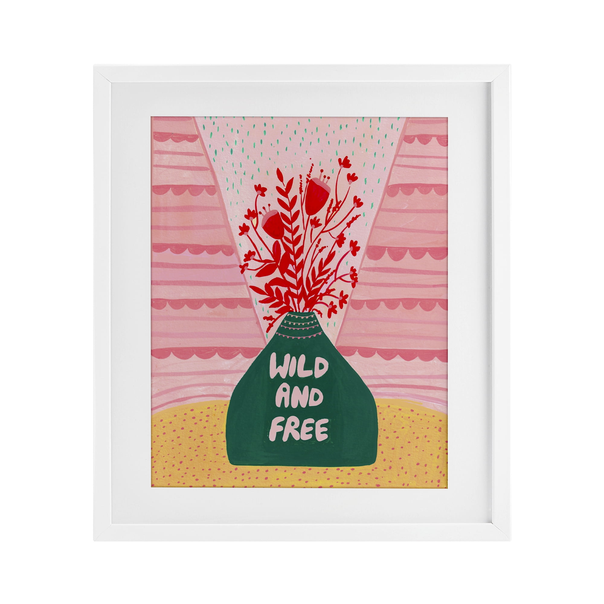 Midcentury Wild And Free White Framed Print Under Glass, design by Nabeela Rumi