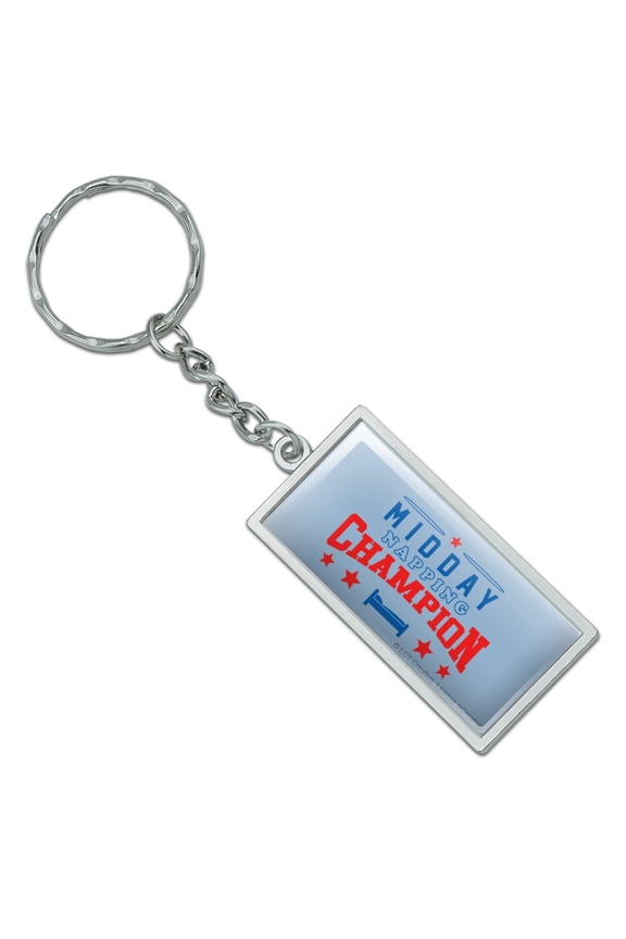 Midday Napping Champion Funny Humor Rectangle Chrome Plated Metal Keychain Key Chain