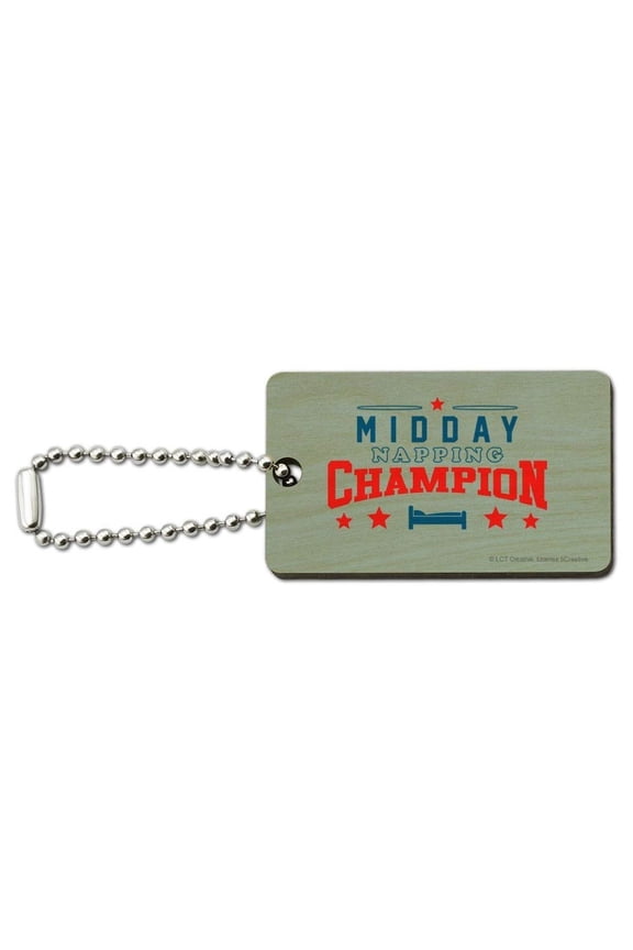 Midday Napping Champion Funny Humor Wood Wooden Rectangle Keychain Key Ring