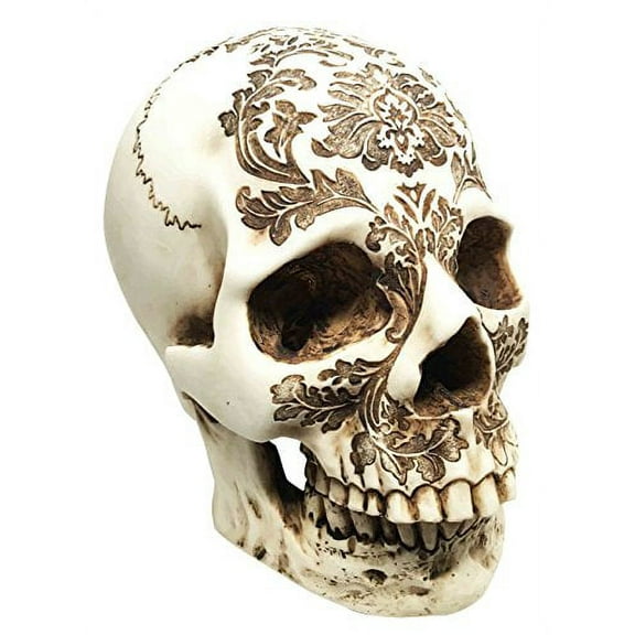 Middle Age Floral Design Decor Weaving Byzantine Damask Skull Relic Figurine Sculpture