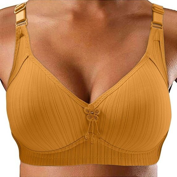 Middle Aged And Elderly Womens Large Size Underwear Without Steel Ring Comfortable Bra Yellow 40