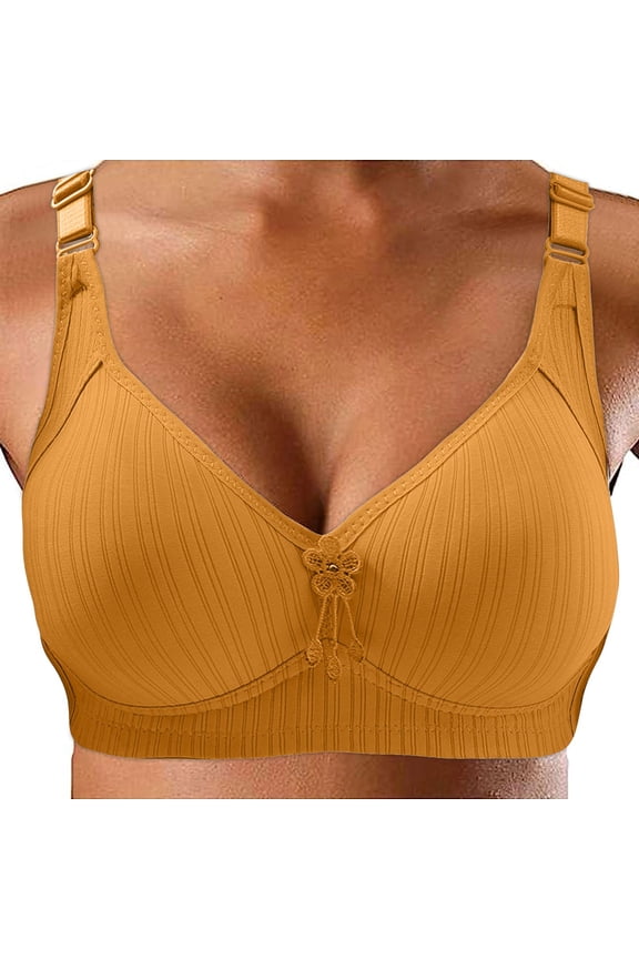 Middle Aged And Elderly Womens Large Size Underwear Without Steel Ring Comfortable Bra Yellow 40