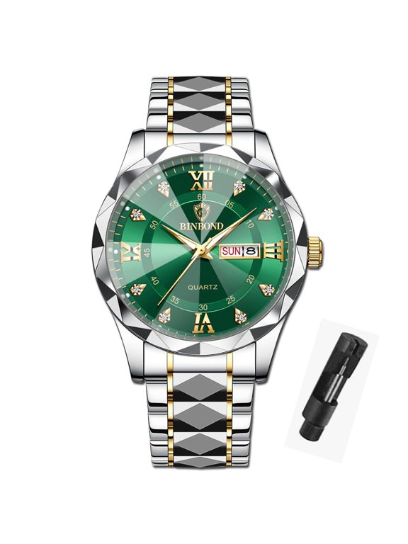 Middle Aged Elderly Men's Watch, Water Resistant Luminous Large Dial Quartz Watch, Stainless Steel Analog Wristwatch, Business Casual Dress Watch, Birthday Father's Day Gift for Men