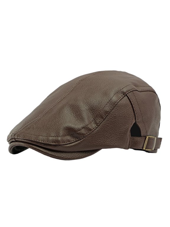 Middle-Aged and Elderly Warm Hat Men's Autumn and Winter Imitation Sheep Leather Beret British Retro Advance Hats Leather Peaked Cap