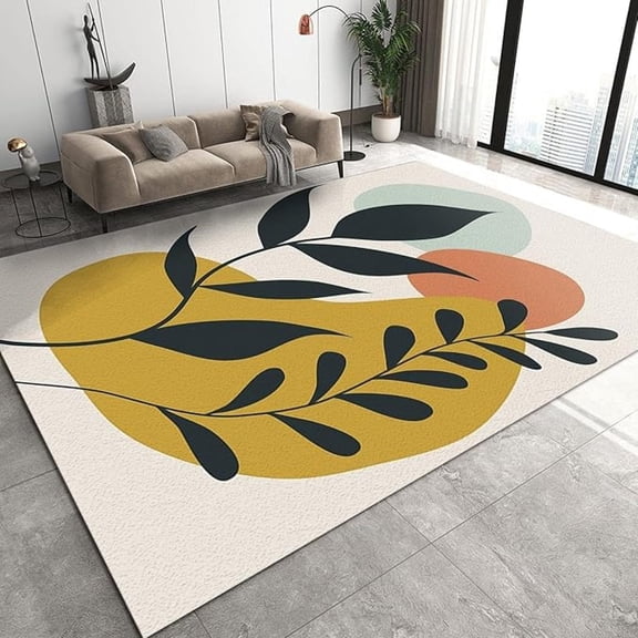Middle Ages Abstract Sun Tropical Leaves Area Rugs, Plants Branches Leaves Soft Washable Carpet, Upholstery Rug With Non-Slip Backing For Kids Boys Girls Bedroom Living Room 5x6ft