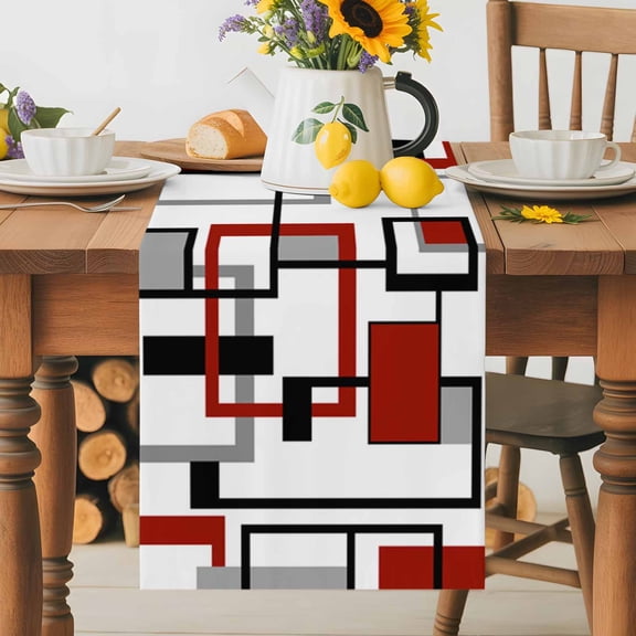 Middle Ages Minimalist Geometric Table Runner 36 Inches Long, Red Black White Grey Color Block Table Runners Tabletop Scarf Kitchen Dining Tables Decoration for Home Party Indoor Outdoor