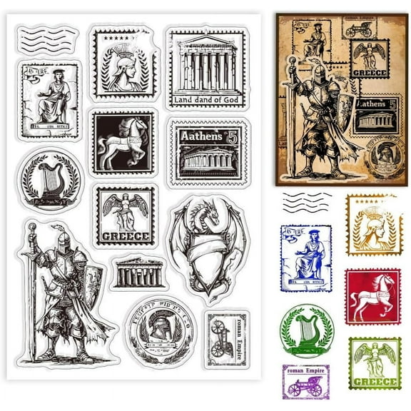 Middle Ages Postage Clear Stamps Knight Dragon Silicone Clear Stamp Seals Horse Construction Ticket Transparent Stamps for DIY Scrapbooking Cards Making Photo Album Journal