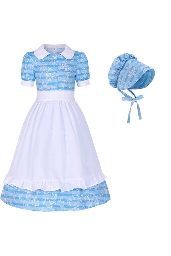 Middle And Large Girls Colonial Prairie Dress With Apron And Hat Three-piece Set Vestido para niƱos