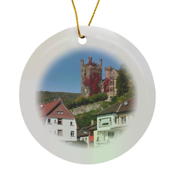 3drose, Middle Castle, Neckarsteinach, Germany - Eu10 Mde0169 - Michael Defreitas, Circle Porcelain Ornament