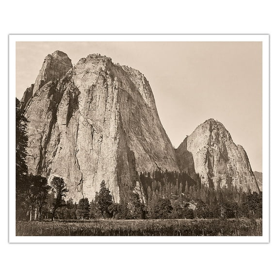 Middle Cathedral Rock - Yosemite Valley California - Vintage B&W Photograph by Carleton E. Watkins c.1865 - Fine Art Matte Paper Print (Unframed) 16x20in