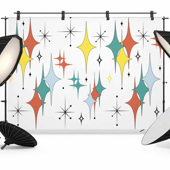 Middle Century Backdrop for Photoshoot,Photography Photo Studio Background Wall Backdrop,Boho Abstract Art Teal Orange Rhomboid Back Drop Banner Panel for Portraits Wedding Party Live Streaming 8x6Ft