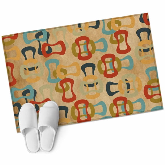 Middle Century Bathroom Rug Washable 2x3 Entryway Rug Non Slip Abstract Geometric Colorful Rings Brown Front Door Mat Low Pile Indoor Doormat Throw Floor Carpet for Kitchen Bedroom Entrance