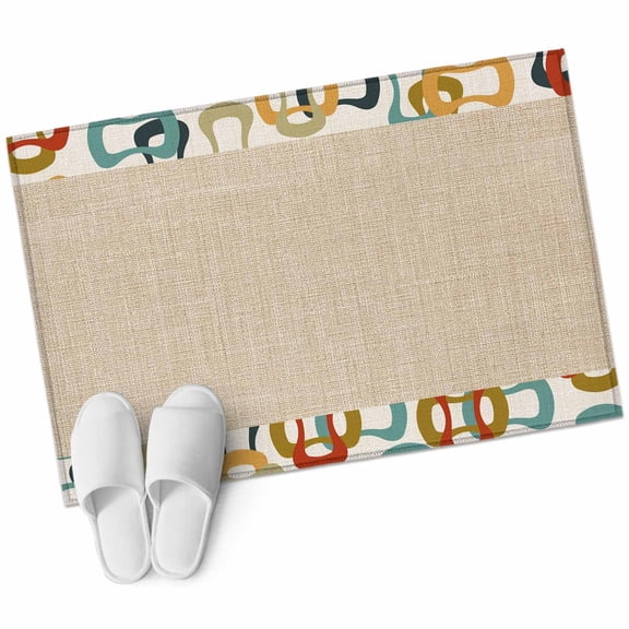 Middle Century Bathroom Rug Washable 2x3 Entryway Rug Non Slip Abstract Geometric Colorful Rings Retro Beige Front Door Mat Low Pile Indoor Doormat Throw Floor Carpet for Kitchen Bedroom Entrance