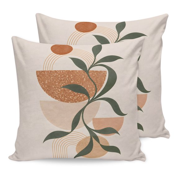 Middle Century Boho Pillow Covers 26x26 Set of 2, Bohemian Abstract Modern Beige Leaves Throw Pillow Covers Decorative Couch Cushion Cover, Microfiber Soft Pillowcases for Bedroom Living Room Sofa