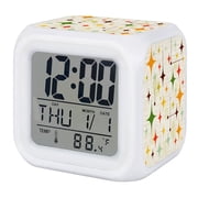 Middle Century Digital Alarm Clock for Bedrooms, Smart LED Alarm Clock with 7 Color Changing Night Light, Geometric Abstract Boho Stripeds Silent Wake Up Clocks for Sleep Study Cooking 3.2"x3.2"