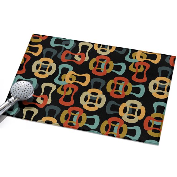 Middle Century Entryway Rug 2x3ft Washable Non Slip Bathroom Rug Indoor Floor Front Door Mat Abstract Geometric Colorful Rings Black Rectangle Area Rugs Carpet for Kitchen Office Dining Room Home