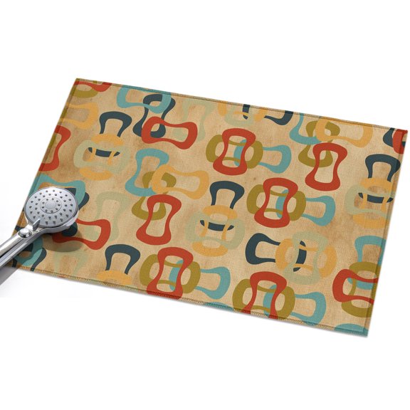 Middle Century Entryway Rug 2x3ft Washable Non Slip Bathroom Rug Indoor Floor Front Door Mat Abstract Geometric Colorful Rings Brown Rectangle Area Rugs Carpet for Kitchen Office Dining Room Home